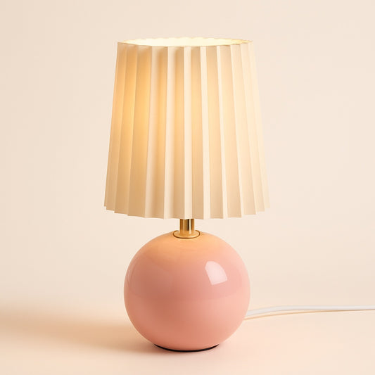 Lampe de Chevet Rose Poudré en Céramique et Abat-Jour Plissé