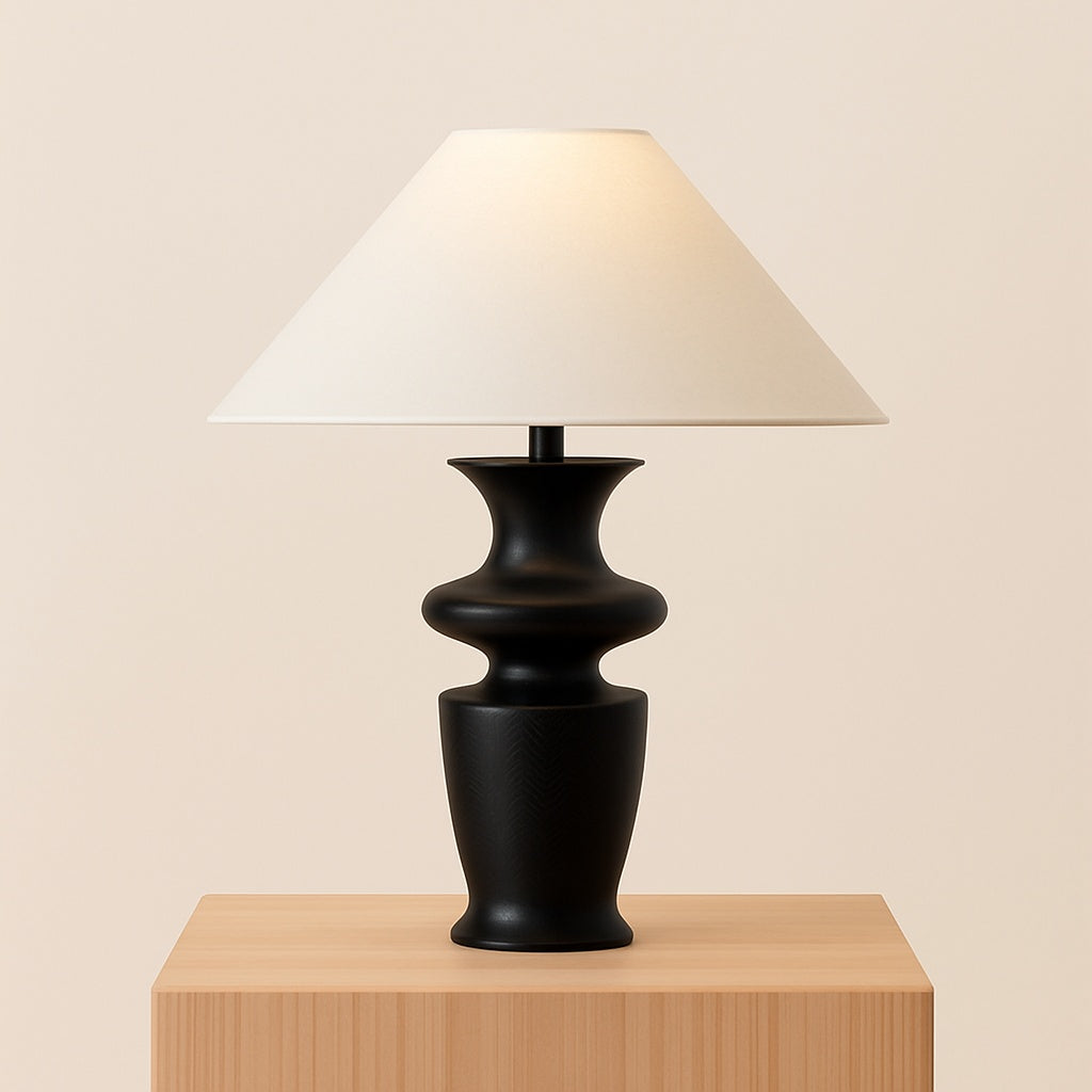 Lampe à poser en bois et tissu – Design épuré noir ou noyer