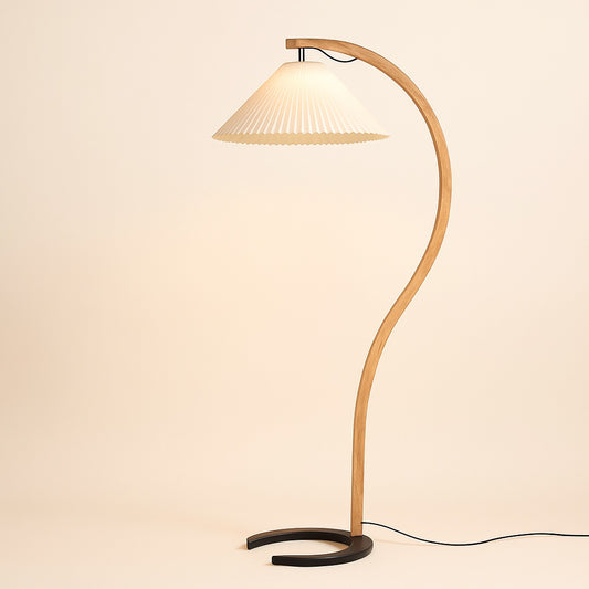Lampadaire de Salon en Bois Massif et Abat-jour Tissu