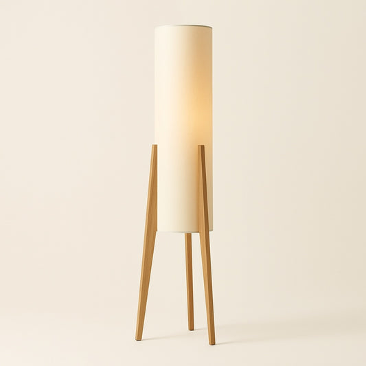 Lampe sur Pied Japonaise en Bois et Tissu