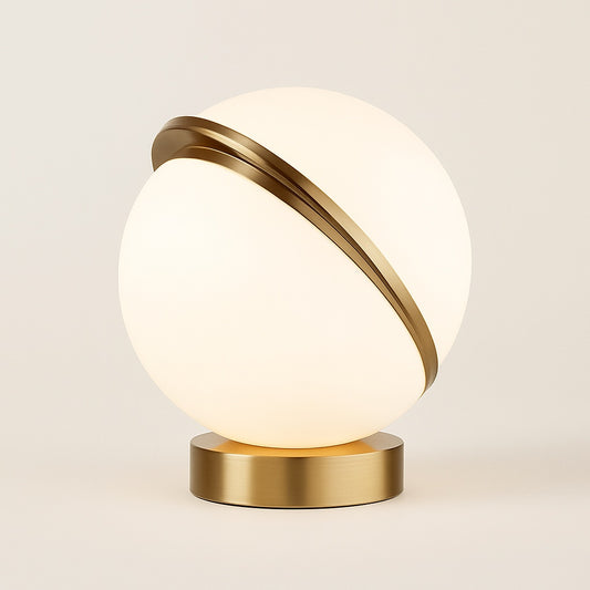 Lampe Boule à Poser – Design Sphérique et Anneau Doré