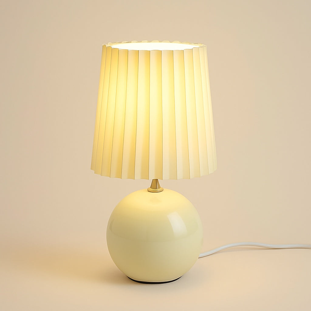 Lampe de chevet céramique avec abat-jour plissé – Blanc