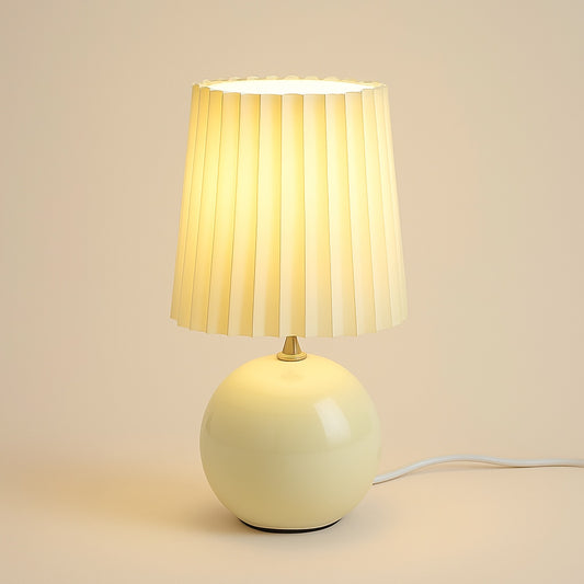 Lampe de chevet céramique avec abat-jour plissé – Blanc