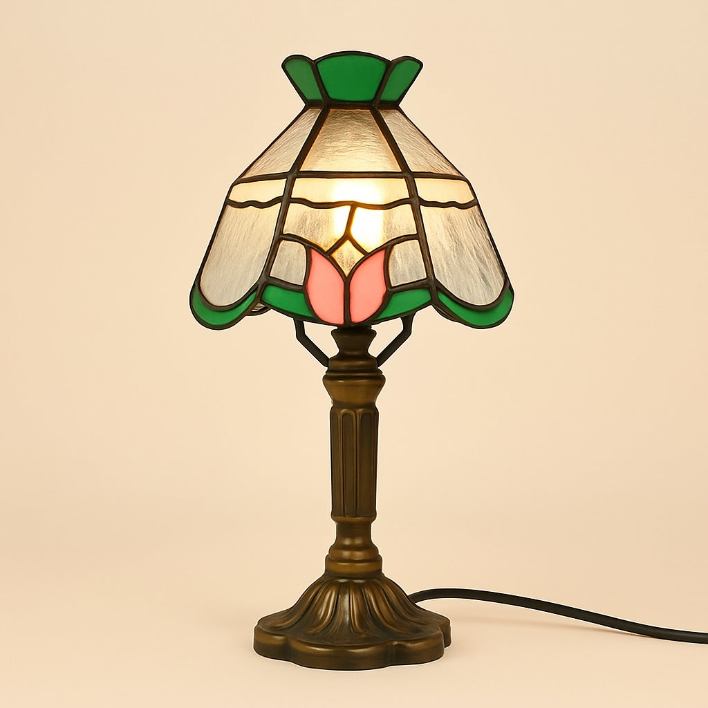 Lampe Tiffany Tulipe – Vitrail Artisanal Rose et Vert