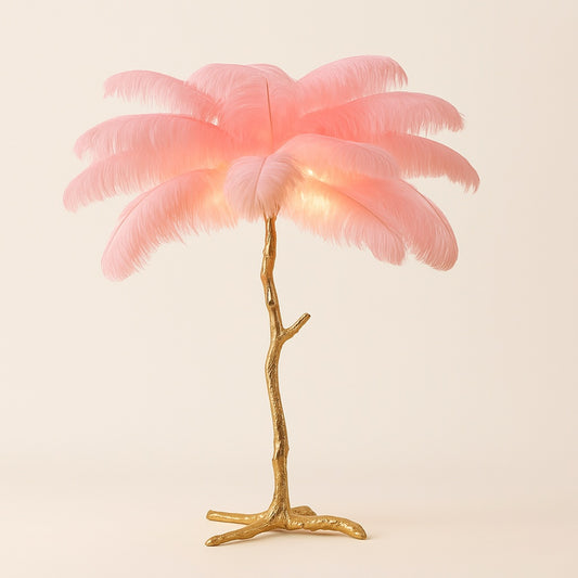 Lampe à Plumes d'Autruche – Pied Doré Décoratif