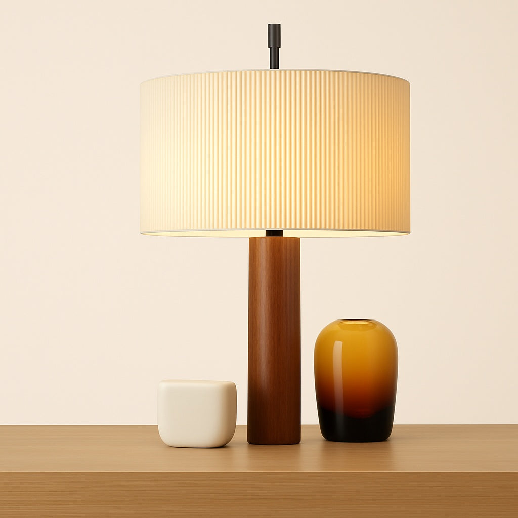 Lampe de chevet en bois massif et abat-jour tissu