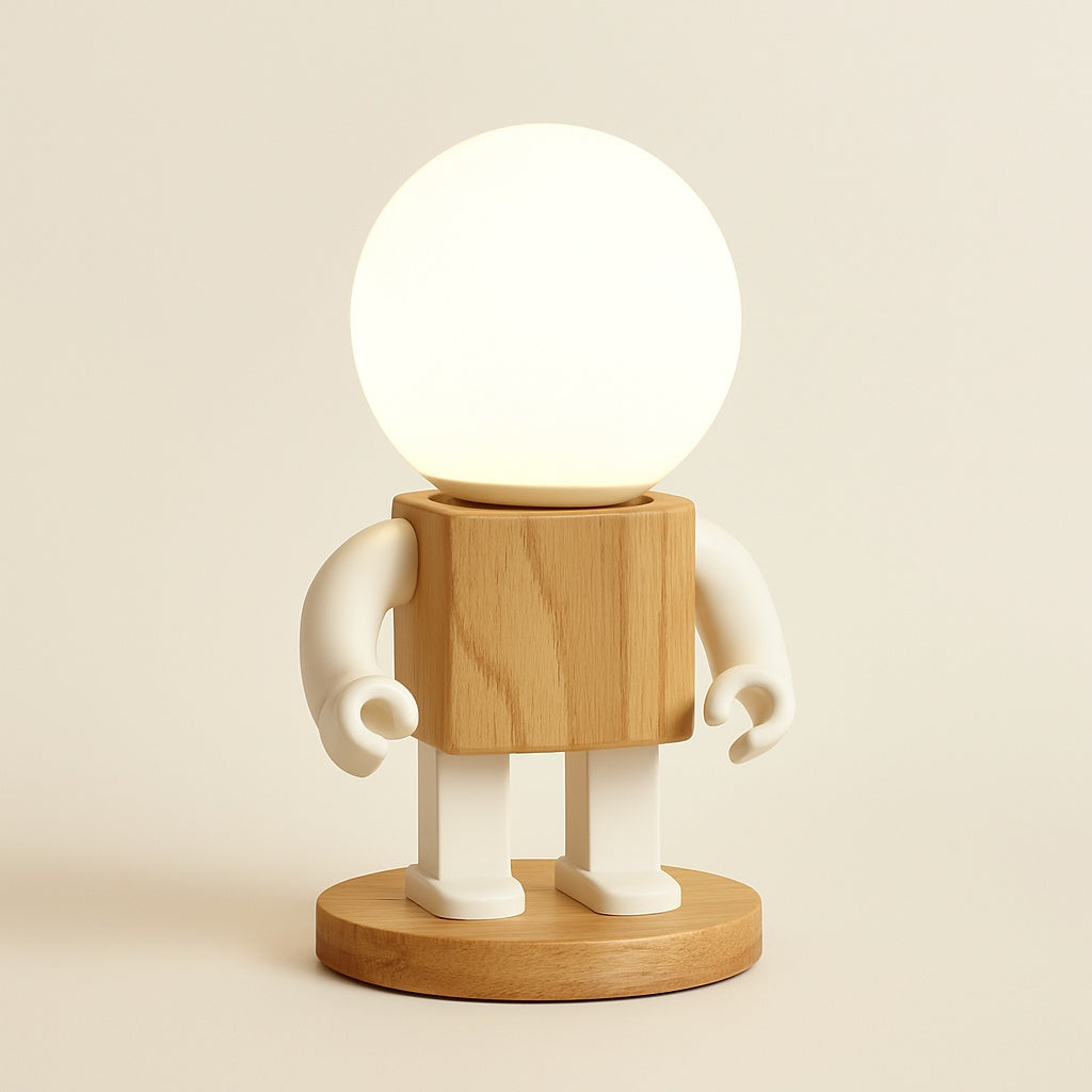 Lampe de chevet Robot en Bois – Déco Chambre Enfant
