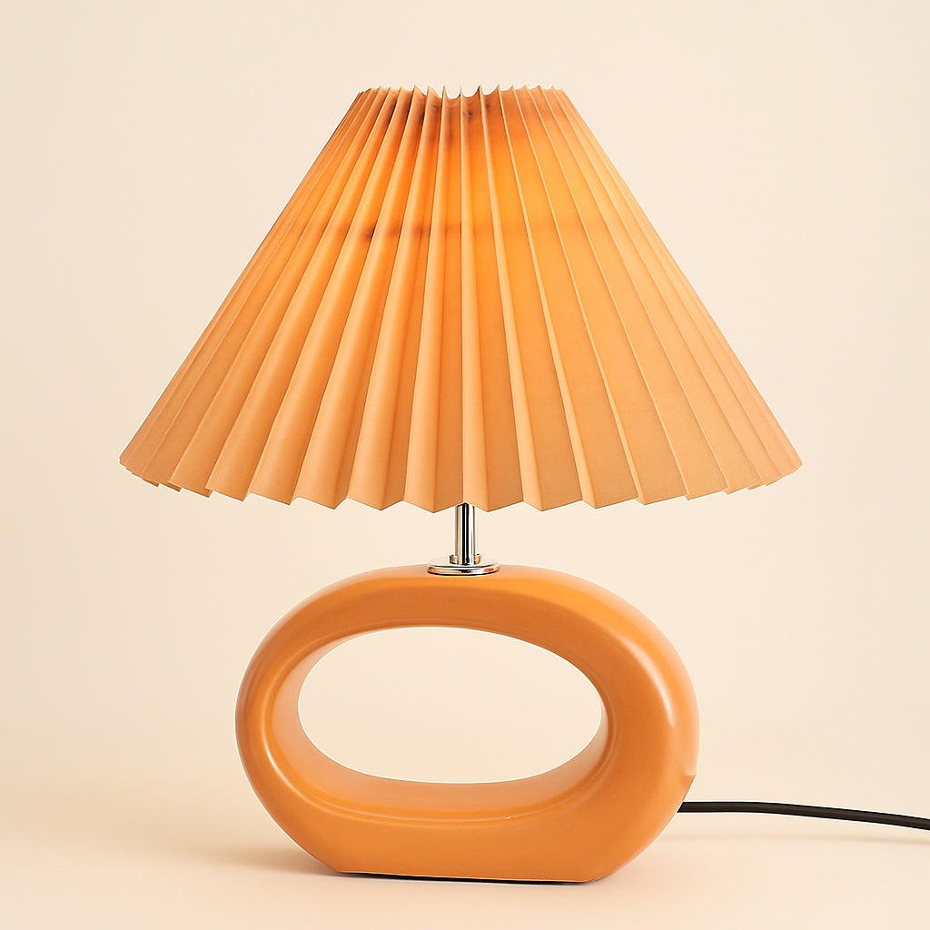 Lampe de Chevet Céramique Orange – Abat-jour Tissu Plissé