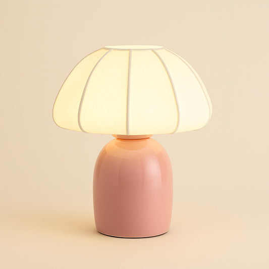 Lampe à Poser en Céramique et Abat-jour Tissu