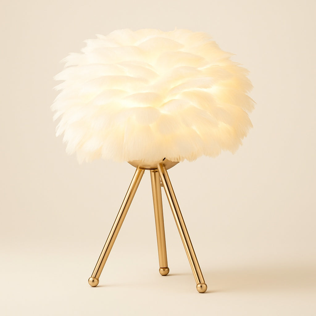 Lampe de Chevet en Plumes d'Oie – Pied Métal Doré
