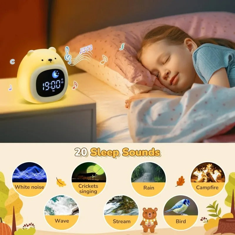 Réveil Veilleuse Enfant avec Sons Apaisants et Lumière RGB
