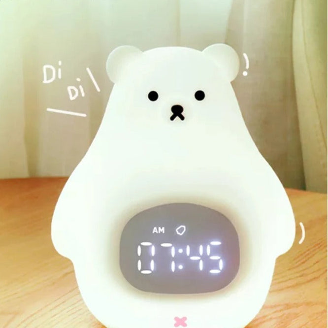 Réveil Veilleuse Enfant Ours en Silicone Rechargeable